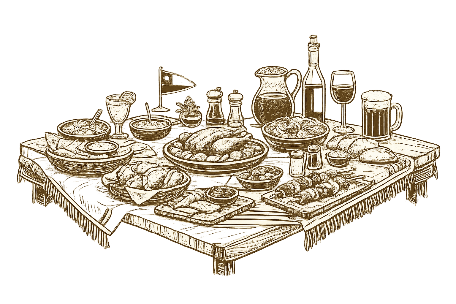 Mesa chilena con platos típicos